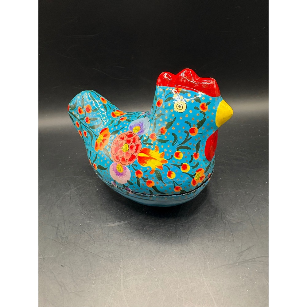Hand Painted Chicken Trinket Box Colorful Floral Bird‎ Decor Folk Art